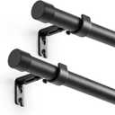 Heavy Duty Adjustable Curtain Rod for Windows 16 to 48 Inch, Matte Black Metal Curtain Rod 1 inch Diameter 30 lb Load (Black, 16-48 Set of 2)