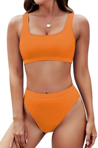 Pink Queen Women's Crop Top High Waisted Cheeky Bikini Set Two Piece Swimsuits, M