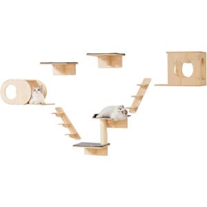 VEVOR Wall Mounted Cat Shelves, Perches with Jumping Boards,Hammocks & Cat Tree, Cat Furniture and Shelves up to 40 lbs for Sleeping, Playing, Climbing, Set of 7
