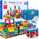 Magnetic Tiles 180 PCS+ Bonus Zippered CASE, Magnetic Tiles for Kids Toy for 3 4 5 6 7 8 Year Old Boys & Girls, Great Gift for Kids Aged 3-8, XL Set