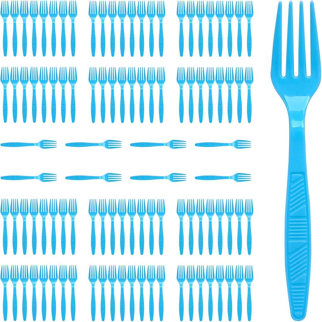 Light Blue Plastic Forks Heavy Duty, Disposable Party Supplies 104 PCS