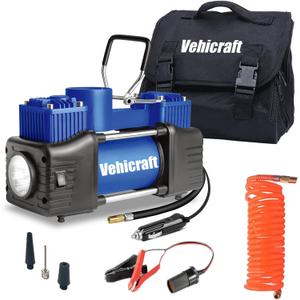 Blue Tire Inflator Portable Air Compressor, Heavy Duty Double Cylinders Auto Pump, 12V Portable Air Compressor Pump with Emergency LED Light - 150PSI Tire Pump, Apply to Car, SUV, RV
