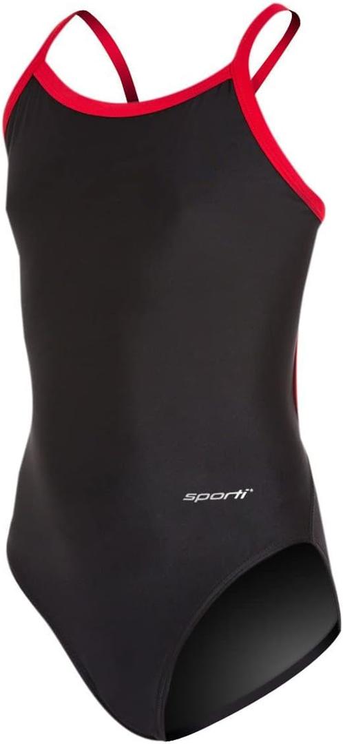 Sporti Thin Strap Girls' Athletic One-Piece Swimsuit – Competitive Bathing Suit, Chlorine Resistant for Youth Swimmers, Size XS