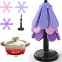 IPOW Festive Silicone Tree Trivet Set for Hot Pots & Pans - Heat-Resistant, Space-Saving Holiday Kitchen Decor & Practical Gift (Dishwasher Safe) Purple