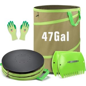Colwelt Collapsible Garden Bag 47Gallon, Collapsible Leaf Bags with Hard Bottom, Heavy Duty Yard Waste Bag Leaf Bin, Leaf Pop up Trash Can (come with Leaf Scoop, Garden Gloves) Colwelt Collapsible Garden Bag 47Gallon, Collapsible Leaf Bags with Hard Bottom, Heavy Duty Yard Waste Bag Leaf Bin, Leaf Pop up Trash Can (come with Leaf Scoop, Garden Gloves)