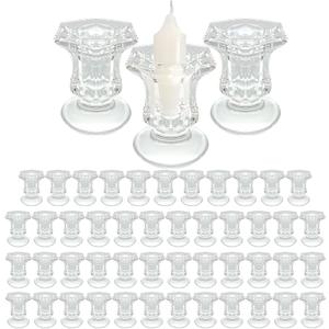50 Pieces Glass Taper Candle Holders Bulk Clear Glass Taper Candlestick Holders for Wedding Table Centerpiece Party Decoration 2.2 Inch