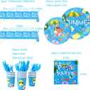 Pool Party Supplies,146Pcs Summer Plates and Napkins for 24 Guests