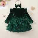 Kucnuzki Baby Girl Clothes Fall Holiday Party Velvet Tulle Dress Winter Cute Long Sleeve Toddler Girls Birthday Dresses (Green, M)