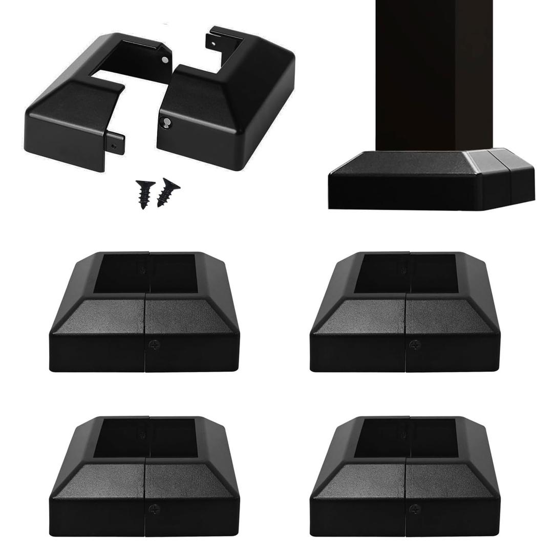 Aluminum Split Post Base Cover fit 3" Post, Decorative Square Railing Base Trim, Post Base Plate Cover, Fence Post Flange Skirt for Patio, Porch, Stair, and Railing Systems, Textured Black (4)