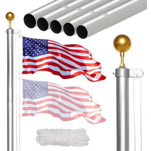 NELXINJO 20FT Heavy Duty Flagpole Kit for Yard,14 Gauge Flag Pole for Outside In Ground, Extra Thick Outdoor Flag Poles with 3x5 American Flag for Residential or Commercial(20FT, Silver)