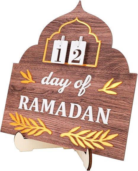 Ramadan Advent Calendar, Wood Ramadan Advent Calendar 2026 Countdown with Stand Reusable Family Eid Mubarak Home Table Decoration Gifts with Interchangeable Numbers