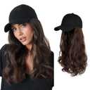 AynnQueen Baseball Cap with Detachable Hair Extensions for Women 21 inch Long Wavy Synthetic Hair with Adjustable Hat Wig Attached Black Baseball Cap (Dark Brown)