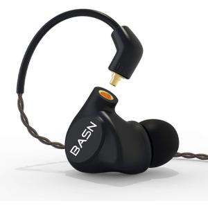 BASN Metalen in-Ear Monitors Headphones,4 Drivers Musicians Noise Isolating IEMs with Deep Bass, Two Detachable MMCX Cables with Case for Singers,Drummers,Bassists(Matt Black)