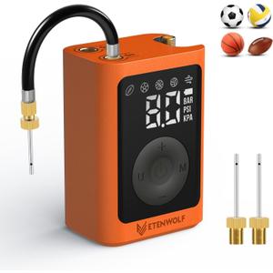 ETENWOLF P300 Plus Ball Pump, Electric Basketball Pump Inflation and Deflation, with 3200 mAh Rechargeable Battery, Air Pump for All Sports Balls (Vivid Orange)