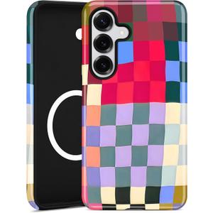 Compatible with MagSafe Checkered Phone Case for Samsung Galaxy S23 FE, Cute Aesthetic Checkerboard Magnetic Soft TPU and Hard PC Protective Phone Cover for Women Girls - Colorful