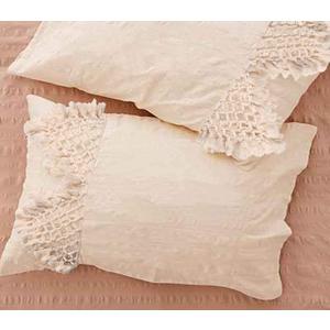 Flber Tufted Tassel Sham Set Lattice Cotton Pillow Covers, 19.7in x35.5in, Set of 2