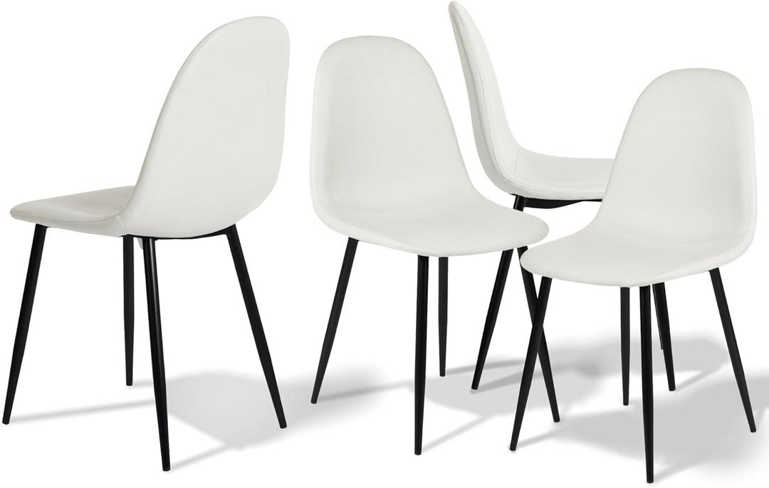 Homy Casa Mid-Century Modern Upholstered Dining Chairs Set, Kitchen Chairs with Metal Legs for Dining Room, Fabric Suede Seat Side Chair for Living Room (Beige, Set of 2)