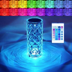 BGFHome Crystal Table Lamp RGB Color Changing Night Light Romantic LED Rose Diamond Touch Lamps for Living Room (Remote & Touch