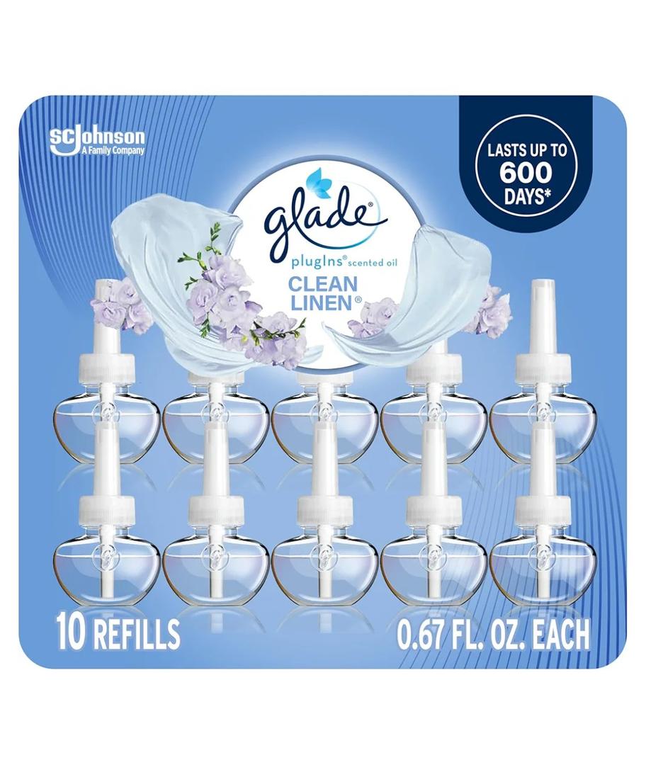 Glade PlugIns Refills Air Freshener, Scented and Essential Oils for Home and Bathroom, Clean Linen, 6.7 Fl Oz, 10 Count (Packaging May Vary)