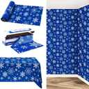 Kochorie 100 Ft x 54 Inch Blue Snowflake Tablecloth Roll with Cutter Box Christmas Themed Snowflake Printed Disposable Winter Backdrop Cut to Size Table Cover for Frozen Birthday Party Supplies