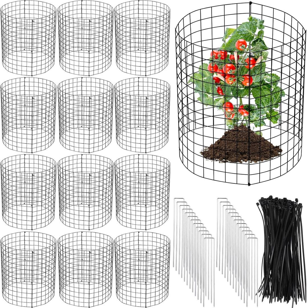 Zubebe 24 Sets Wire Plant Protector from Animals 14" H x 12.8" D Metal Mesh Plant Cage Sturdy Garden Bunny Barricades Chicken Wire Cloche for Vegetables with Ground Stakes and Nylon Ties