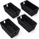 Black Storage Baskets for Shelves, Woven Shelf Baskets for Organizing, Small Strap Organizer Basket for Bathroom Storage, Set of 4
