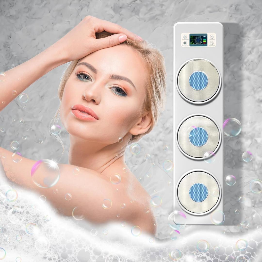 Wall Mounted Shower Back Scrubber, Electric Dry Brushing Body Bush with 3 Speed Adjustment and 3 Adjustable Levels, IPX7 Waterproof Shower Brush for Body with Intelligent Display Screen (three headed)