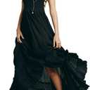 R.Vivimos Womens Summer Boho Sexy Backless Long Dresses (Black, L)