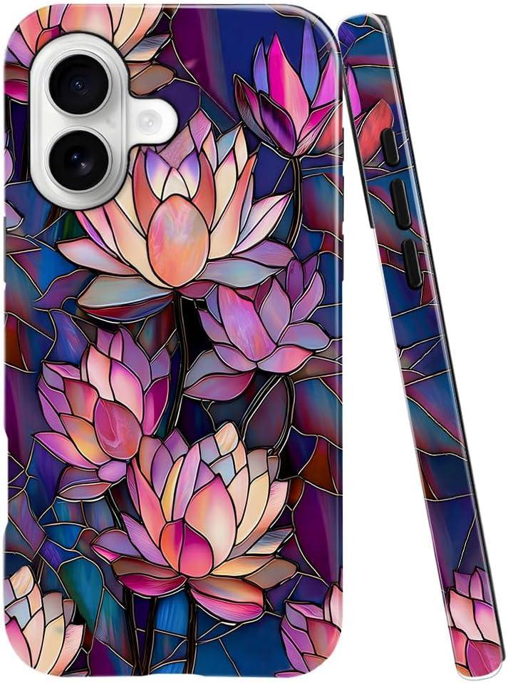 Case Compatible with iPhone 17,Fall Prevention Bright Hybrid 2-Layer Hard Shell Phone Case for Girls Boys,Lotus Pink Flower