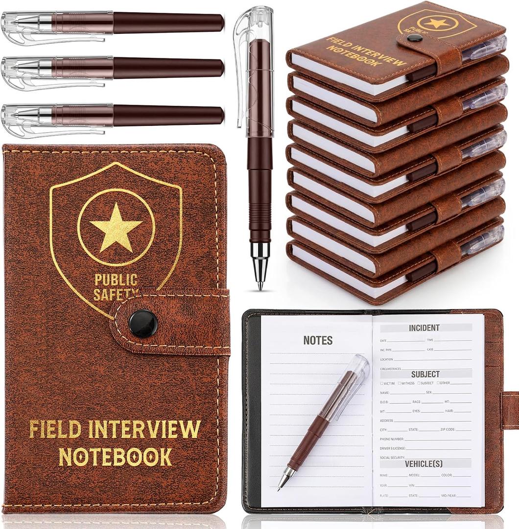 Ctosree 20 Pcs Police Appreciation Gifts Public Safety Field Interview Notebooks with Ballpoint Pen Police Academy Graduation Gifts for Law Enforcement Polices Officer Security Personnel (Brown)