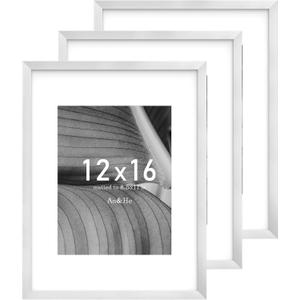 An&He 12x16 Picture Frame, Silver Photo Frame for Tabletop and Wall Display, Minimalist Design, Set of 3