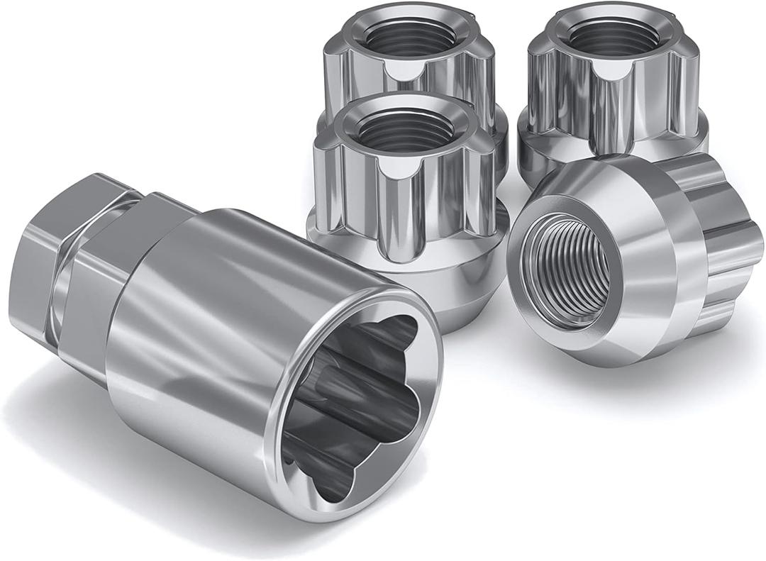 White Knight 41400 Chrome Finish 1/2"-20 Thread Size Open End Acorn Wheel Lock, (Random Lock Pattern) 4 Pack