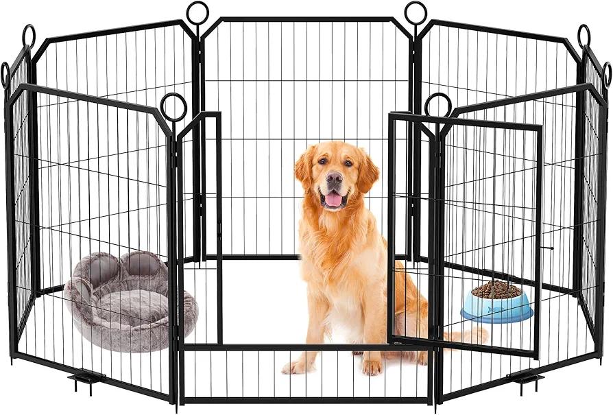 Large Adjustable Dog Playpen, 8 Panels at 32" Height with Gate, Ideal for Medium and Large Dogs, Convenient Storage, Versatile Layout for Indoor Spaces, Yards, and Camping Adventures.