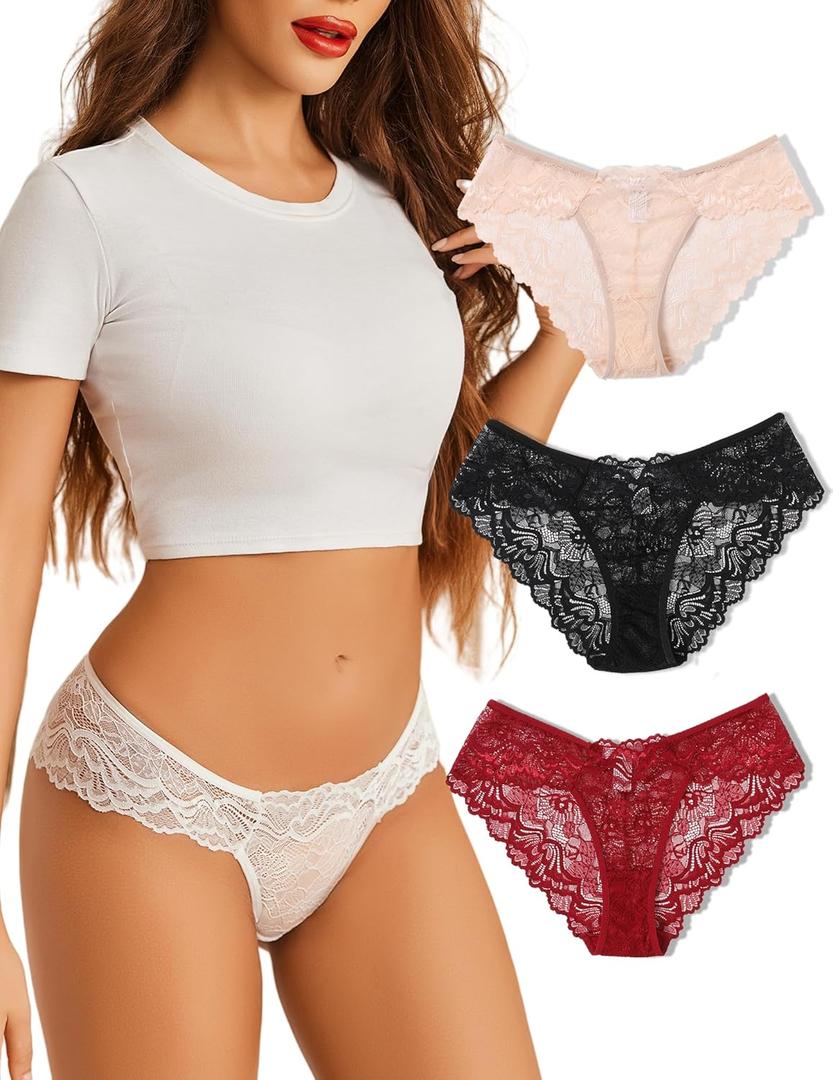 Avidlove Lace Underwear for Women Sexy Hipster Panties Breathable Bikin Panty 3 Pack (Medium)