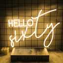 Hello Sixty Neon Sign Happy 60th Birthday LED Signs Warm White 60 Years Dimmable Neon Lights 60th Birthday Decorations Neon Signs for Wall Bedroom Birthday Party Decor Birthday Supplies