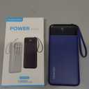 Portable Charger 10000mAh Power Bank with Built-in Cable, 5 Output 2 Input Travel Essential External Battery Pack with LED Display Compatible with iPhone 16/15 Samsung S22 Android,etc (Navy)