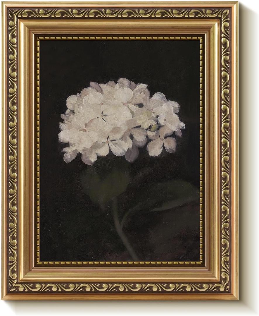 Bzstyleart Gold Framed Vintage Wall Art for Living Room, Hydrangea Flowers Wall Decor Painting, Flowers Painting Canvas Prints Bedroom, Vintage Home Decor Aesthetic Kitchen, 8 x 10 Inch