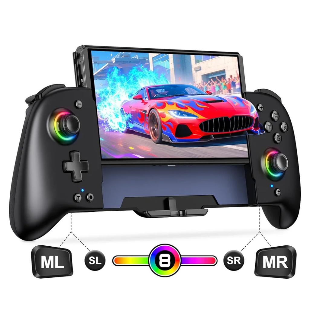 Gammeefy Switch Controllers Compatible with Nintendo Switch/Switch OLED, One-Piece Joypad Controller Replacement for Switch Pro Controller with 9 Lights Color, Turbo, Macro, KeyLinker APP