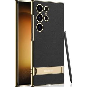 SOUTEM for Samsung Galaxy S24 Ultra Vegan Leather Case with 4 Modes Adjustable Kickstand,Thin Flexible Soft Grip Luxury Vegan Slim Protective Shockproof Phone for Samsung Galaxy S24 Ultra(Black)