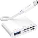4-in-1 USB C SD Card Reader, JSAUX USB-C Micro SD Card Reader with (USB 3.0 & Charging) Port Compatible with iPhone 16/16 Plus/16 Pro/16 Pro Max, Android, Mac, Galaxy, iPad Pro, Camera -White