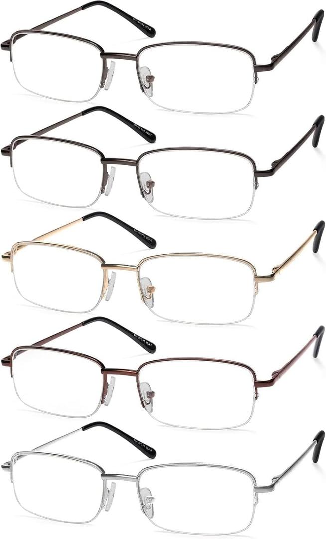 NOVIVON Pack Reading Glasses Men/Women, Eyeglasses, Blue Light Readers for Men/Women, Computer Eye Glasses, Cheaters (Gunmetal*2, Gold, Silver, Brown)