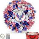 250th Anniversary Patriotic Wreaths for Front Door, 24 Inch Large 4th of July Wreath with Removable 1776-2026 Eagle Door Sign, Handcrafted Memorial Day Decorations with Light &Storage Bag