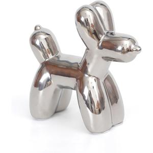 Notakia Large Silver Cute Ceramics Balloon Dog Statue Crafts Living Room Desktop Decorations,Handmade Modern Small Ceramic Animal Statue Ornament Home Decor Accents
