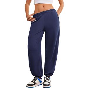 Ekouaer Jogger Pajamas Pants Baggy Lounge Pj Pant Cotton Sleep Bottoms Fall Sweatpants with Pockets for Women (Small, Navy Blue)