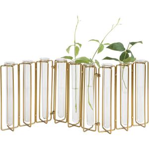 Creative Co-Op 9 Test Tube Vases in a Single Gold Metal Stand