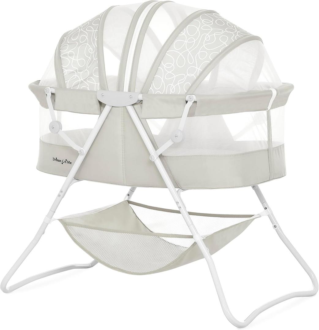 Dream On Me Karley Portable Infant Bassinet, Double Mesh Canopy, Cool Grey