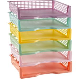 gisgfim 6 Pack Plastic Turn in Paper Trays for Classroom Pastel Storage Bin Basket Organizers for School Teacher Supplies Classroom Office Home Organization Storage Tray Holds 4A Paper File Document