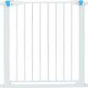 MidWest Homes for Pets 29 Inches Tall Walk-Though Steel Pet Gate, Pressure Mounted Dog Gate with Glow Strip Measures 29H x 29.5-38W Inches & Includes Two 3-Inch-Wide Extensions, White