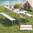 6' Picnic Table Set w/2 Benches 3-Piece 1-Case Camping Table Chair Set, 70" L x 26" W x 29" H