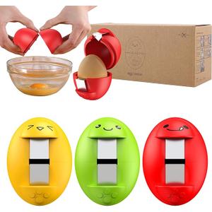 PowCube Egg Cracker, Silicone Egg Shell Opener, Cute Egg Shaped Design, Opens Eggs with Ease, A Little Happiness Boost for Your Kitchen. (3Pack–Green, Red, Yellow)